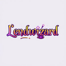 A magical text logo design for 'Lendwizard', blending enchanting elements with business professionalism