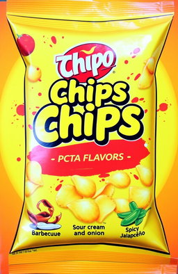 A colorful and eye-catching cover design for a bag of chips featuring a variety of chip flavors