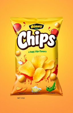 A colorful and eye-catching cover design for a bag of chips featuring a variety of chip flavors