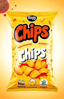 A colorful and eye-catching cover design for a bag of chips featuring a variety of chip flavors
