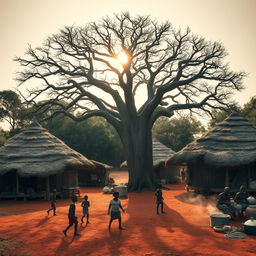 A small African village in the heart of the savannah, surrounded by lush nature