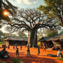 A small African village in the heart of the savannah, surrounded by lush nature