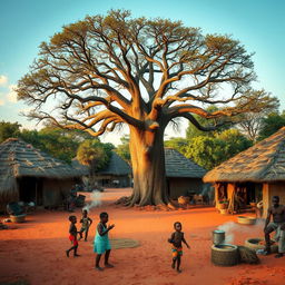 A small African village in the heart of the savannah, surrounded by lush nature