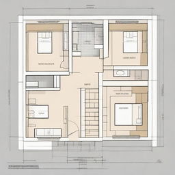 A detailed architectural plot map design for a 2 bedroom and 2 bathroom house, showcasing the floor layout, placement of rooms, and the overall design.