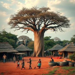 A small African village in the heart of the savannah, surrounded by lush nature