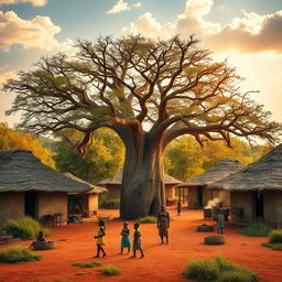 A small African village in the heart of the savannah, surrounded by lush nature