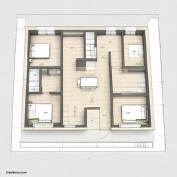 A detailed architectural plot map design for a 2 bedroom and 2 bathroom house, showcasing the floor layout, placement of rooms, and the overall design.