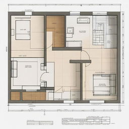 A detailed architectural plot map design for a 2 bedroom and 2 bathroom house, showcasing the floor layout, placement of rooms, and the overall design.