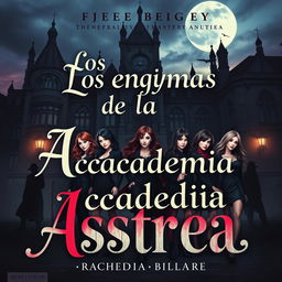 An engaging book cover design for "Los enigmas de la Academia Astrea"