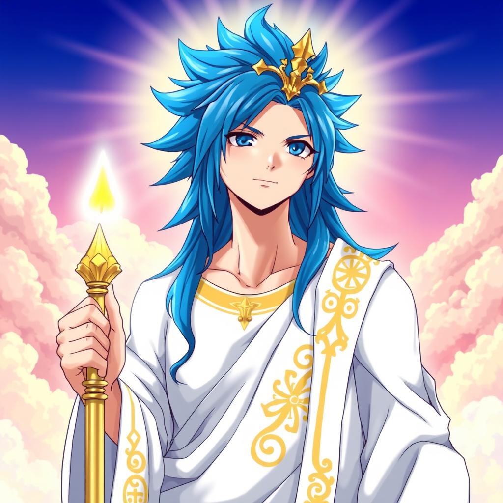 A majestic figure combining elements of Jellal Fernandez from Fairy Tail and Jesus Christ
