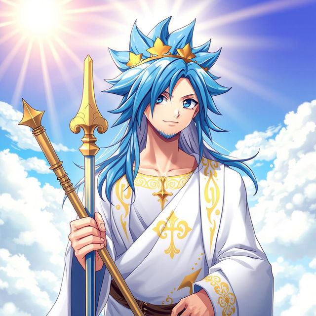 A majestic figure combining elements of Jellal Fernandez from Fairy Tail and Jesus Christ