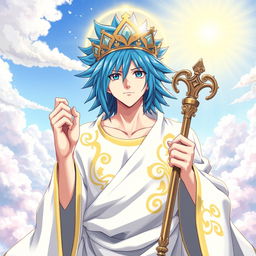 A majestic figure combining elements of Jellal Fernandez from Fairy Tail and Jesus Christ