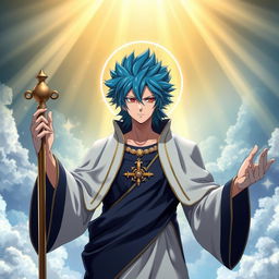 A striking character that fuses Jellal Fernandez from Fairy Tail with the essence of Jesus Christ