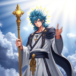 A striking character that fuses Jellal Fernandez from Fairy Tail with the essence of Jesus Christ