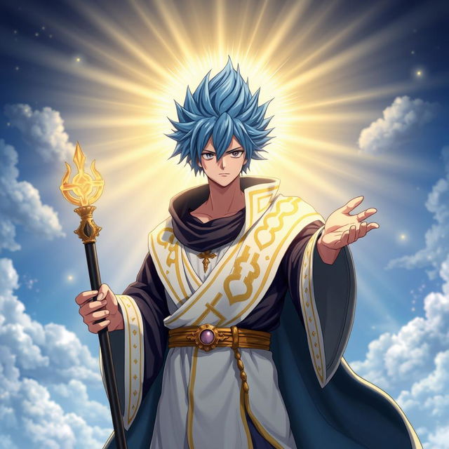 A striking character that fuses Jellal Fernandez from Fairy Tail with the essence of Jesus Christ