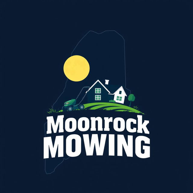 A creatively designed logo in the shape of the state of Maine, featuring a large, glowing moon positioned prominently at the top