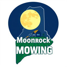 A creatively designed logo in the shape of the state of Maine, featuring a large, glowing moon positioned prominently at the top