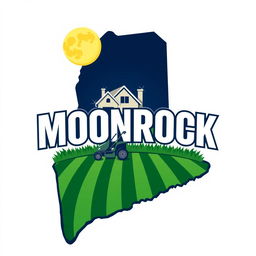A creatively designed logo in the shape of the state of Maine, featuring a large, glowing moon positioned prominently at the top