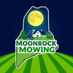 A creatively designed logo in the shape of the state of Maine, featuring a large, glowing moon positioned prominently at the top