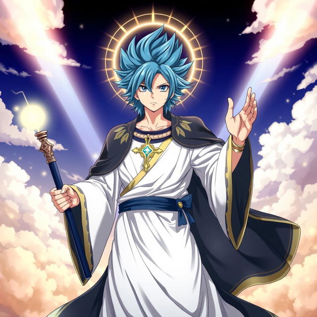 An extraordinary fusion character representing Jellal Fernandez from Fairy Tail and the essence of Jesus Christ