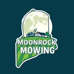 A creative logo design shaped like the state of Maine, featuring a large, luminous moon prominently at the top