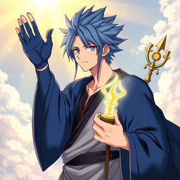A captivating character design portraying Jellal Fernandez from Fairy Tail, stylized to embody aspects of Jesus Christ