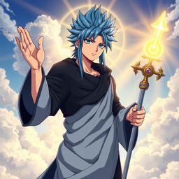 A captivating character design portraying Jellal Fernandez from Fairy Tail, stylized to embody aspects of Jesus Christ