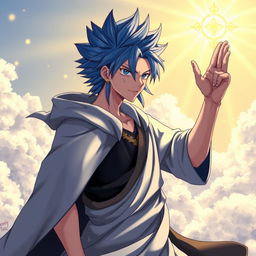 A captivating character design portraying Jellal Fernandez from Fairy Tail, stylized to embody aspects of Jesus Christ