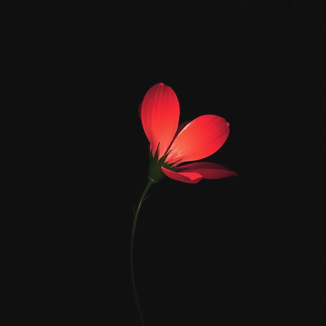 A simple yet striking drawing of a red flower that glows against a black background