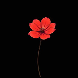 A simple yet striking drawing of a red flower that glows against a black background