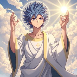 A striking illustration of Jellal Fernandez from Fairy Tail depicted as a Christ-like figure