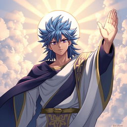 A striking illustration of Jellal Fernandez from Fairy Tail depicted as a Christ-like figure