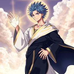 A captivating illustration of Jellal Fernandez from Fairy Tail portrayed as a Christ-like figure, prominently featuring his tattoo in the left eye
