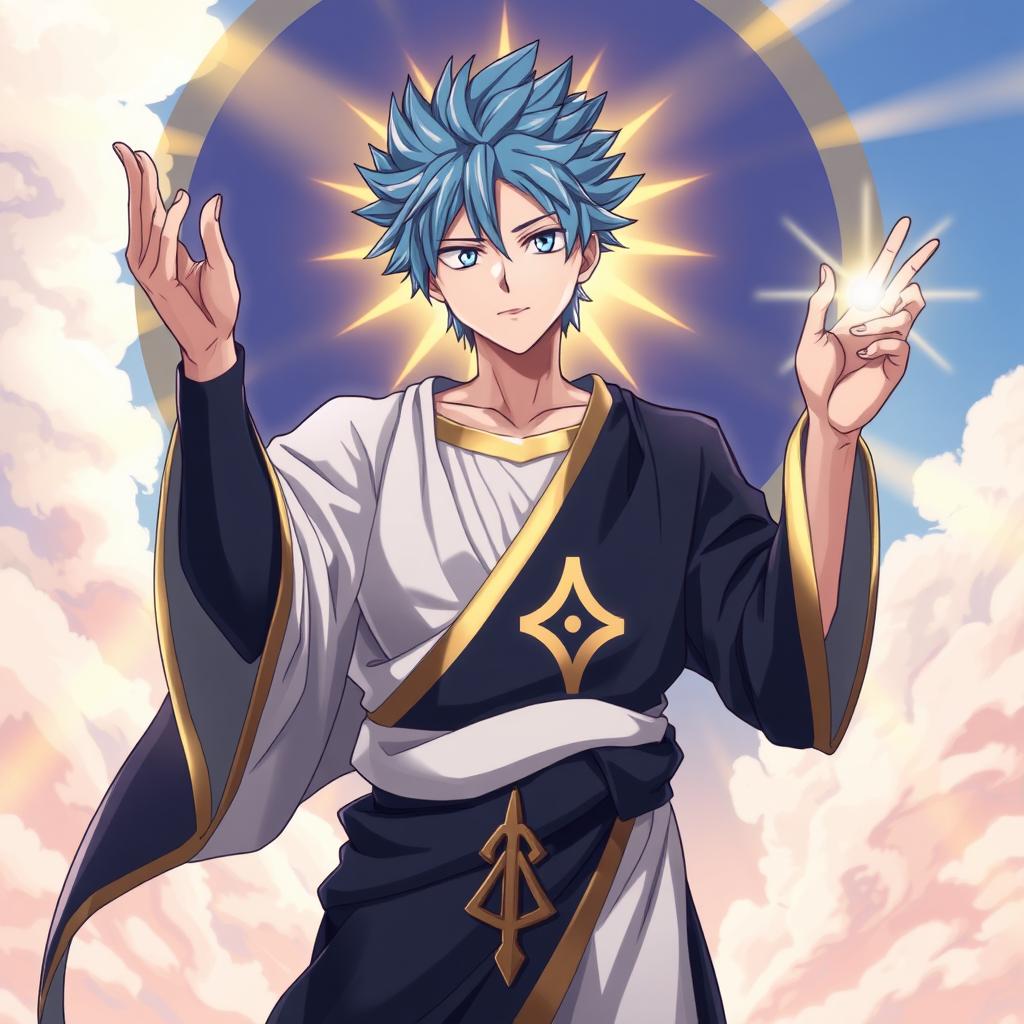 A captivating illustration of Jellal Fernandez from Fairy Tail portrayed as a Christ-like figure, prominently featuring his tattoo in the left eye