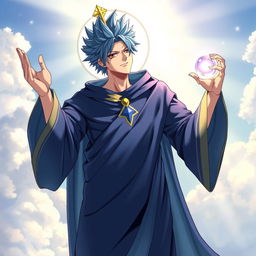 A powerful illustration of Jellal Fernandez from Fairy Tail reimagined as a Christ-like figure, complete with his spiky blue hair and the prominent tattoo on his left eye