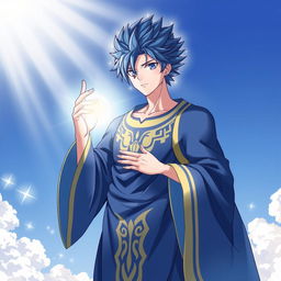 A powerful illustration of Jellal Fernandez from Fairy Tail reimagined as a Christ-like figure, complete with his spiky blue hair and the prominent tattoo on his left eye