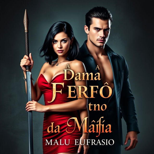 A captivating book cover featuring a beautiful woman with shoulder-length black hair and an attractive figure, dressed in a striking red dress
