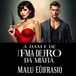 A beautiful woman with shoulder-length black hair, wearing a stunning red dress that accentuates her beautiful figure