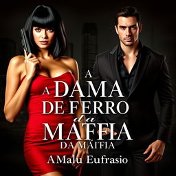 A sensual book cover featuring a stunning woman with shoulder-length black hair, wearing a beautiful red dress that accentuates her gorgeous figure