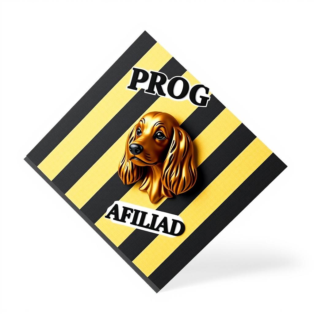 A diagonal card designed in black and gold with stripes, prominently displaying the word 'PROG' in bold letters at the top, and beneath it, the word 'AFILIADO' in a slightly smaller font