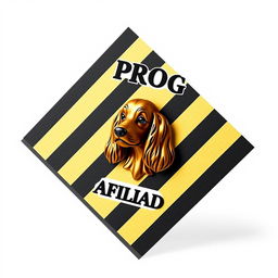A diagonal card designed in black and gold with stripes, prominently displaying the word 'PROG' in bold letters at the top, and beneath it, the word 'AFILIADO' in a slightly smaller font