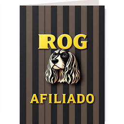 A diagonal card designed in black and gold with stripes, prominently displaying the word 'PROG' in bold letters at the top, and beneath it, the word 'AFILIADO' in a slightly smaller font
