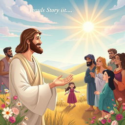 A beautifully illustrated scene capturing the essence of the story of Jesus, showcasing His message of love, faith, and transformation