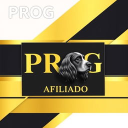 A diagonal client card designed in an elegant black and gold color scheme featuring stripes