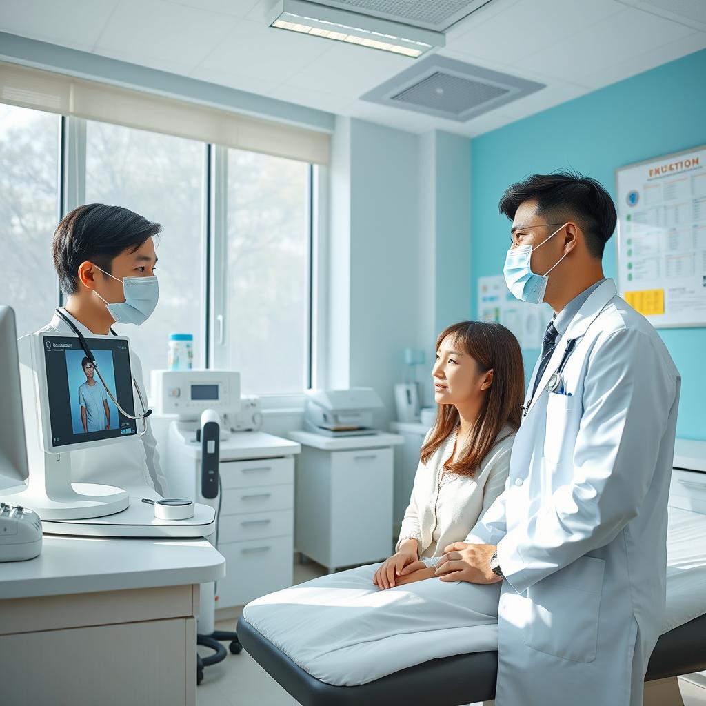A typical doctor's visit in South Korea, featuring a modern and clean medical clinic environment