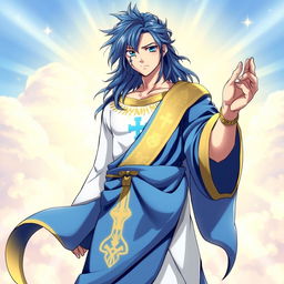 An imaginative fusion of Jellal Fernandes from Fairy Tail and Jesus Christ, depicted in anime style