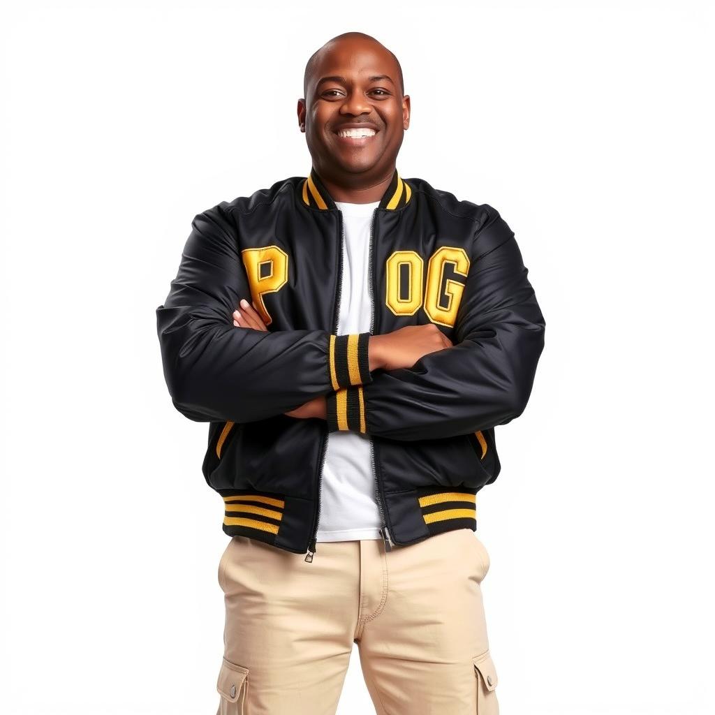 A smiling man wearing a black and gold jacket with the word 'PROG' prominently displayed