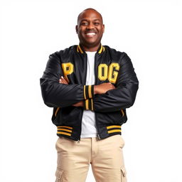 A smiling man wearing a black and gold jacket with the word 'PROG' prominently displayed