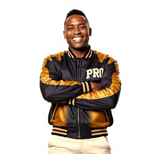A smiling man wearing a black and gold jacket with the word 'PROG' prominently displayed