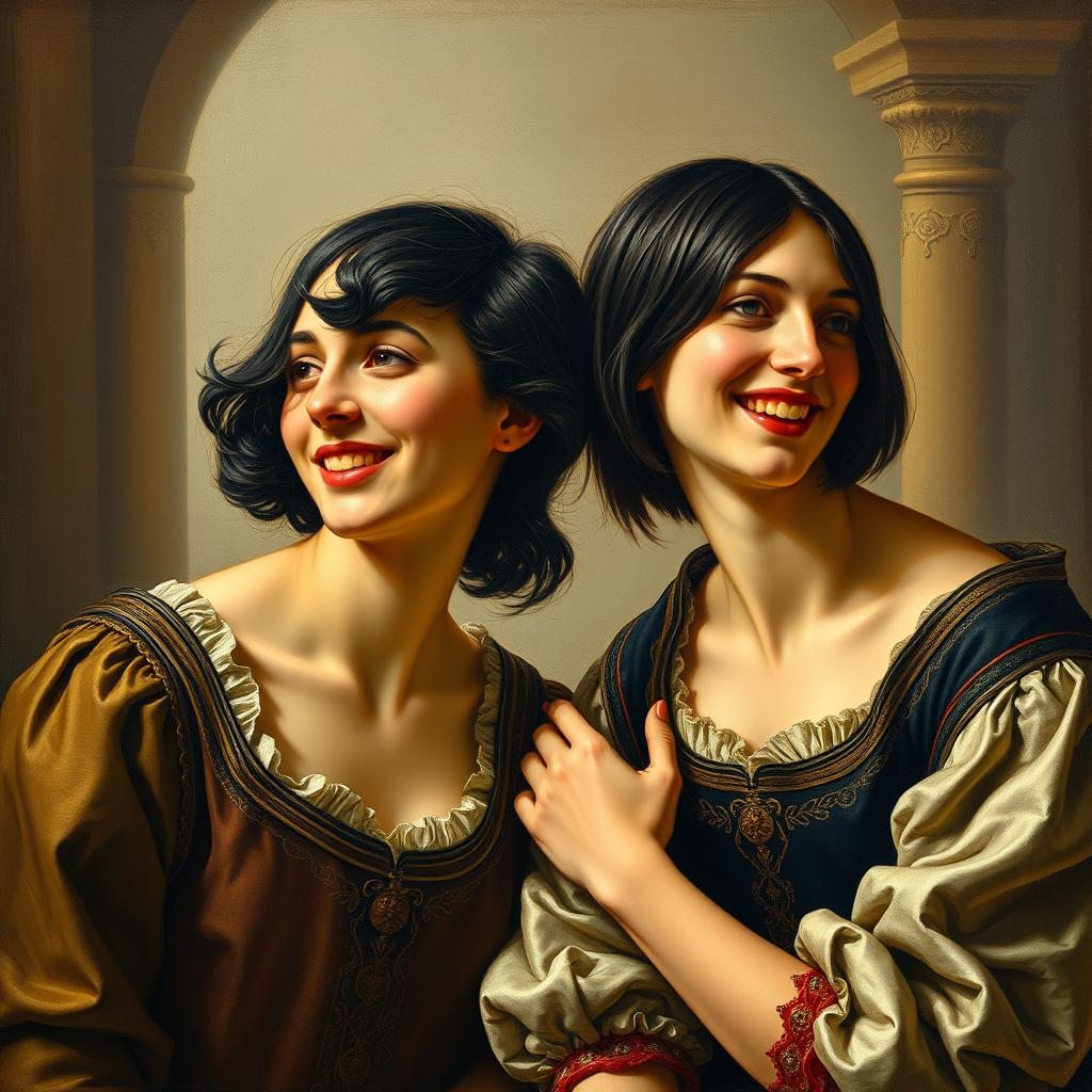 A Renaissance vintage styled painting by Michelangelo featuring two best friends